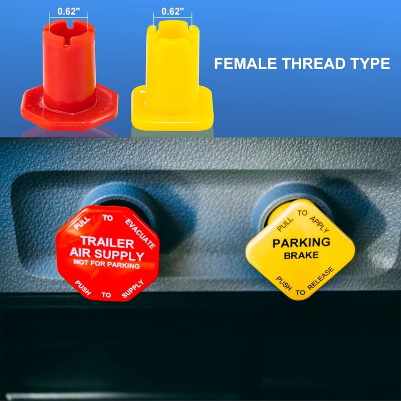 Tigbear Parking and Air Brake Knobs 298818 298817, 298818N Yellow Semi Truck Parking Brake Knobs and 298817N Red Tractor Trailer Air Brake Knob, Replacement for Peterbilt Kenworth Volvo Western Star Truck - Image 5